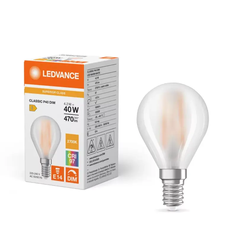 Utolsó esély LED izzó P45 E14 4,2W = 40W 470lm 2700K meleg fehér SZÍNÁZÁS DIMMÁLHATÓ LEDVANCE
