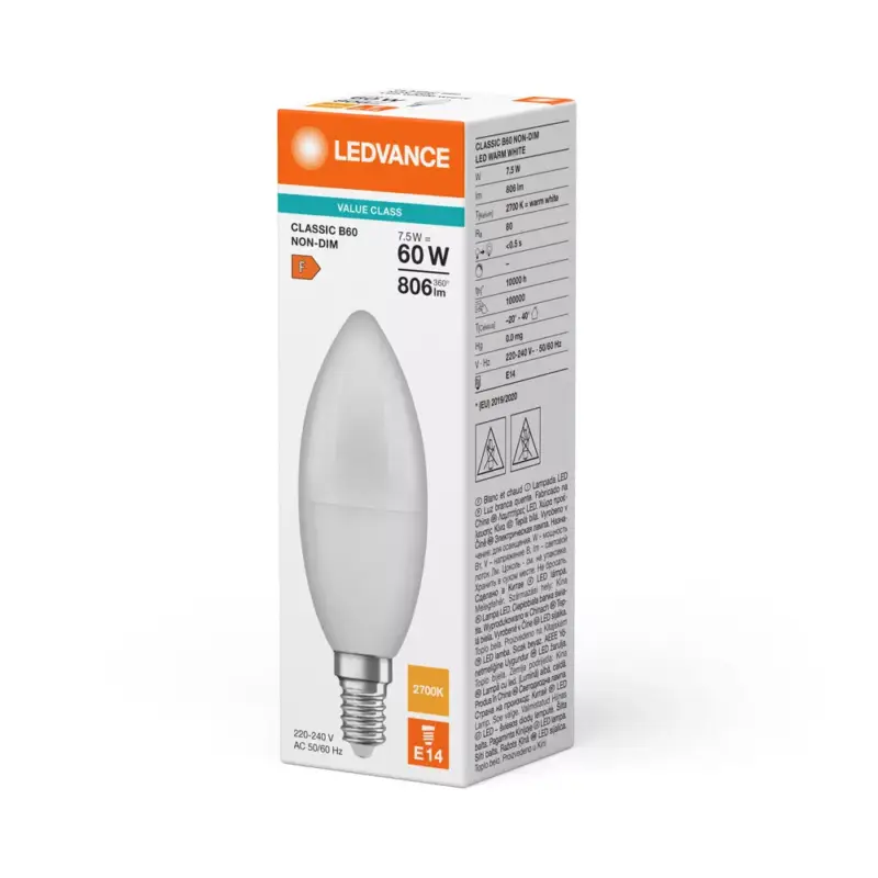 LED izzó B39 E14 7,5W = 60W 806lm 2700K meleg fehér LEDVANCE Legkelendőbb