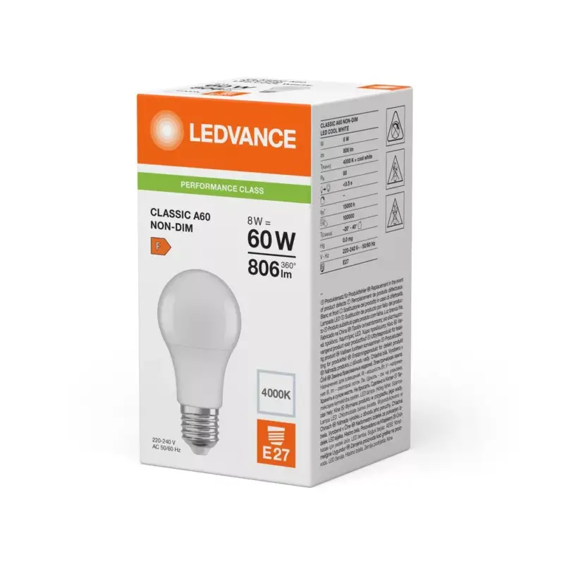 LED izzó A60 E27 8W = 60W 806lm 4000K semleges fehér LEDVANCE Azonnal elérhető