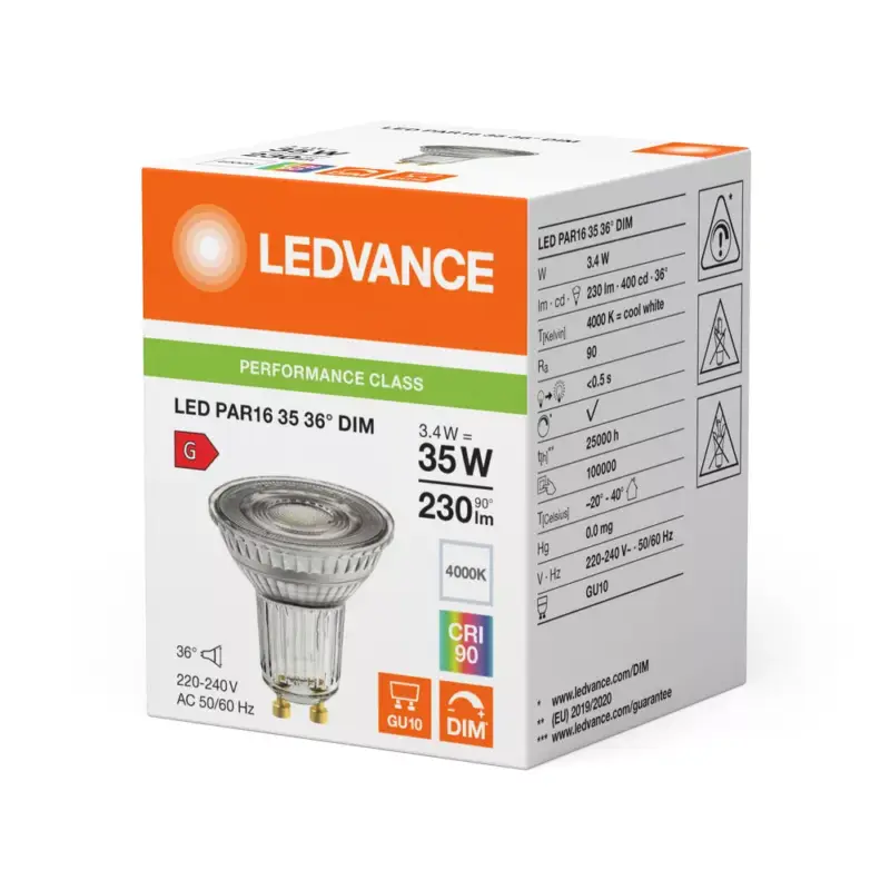 Rendeld meg most LED izzó PAR16 GU10 3,4W = 35W 230lm 4000K Semleges fehér 36°-ban SZÍNÁLHATÓ LEDVANCE