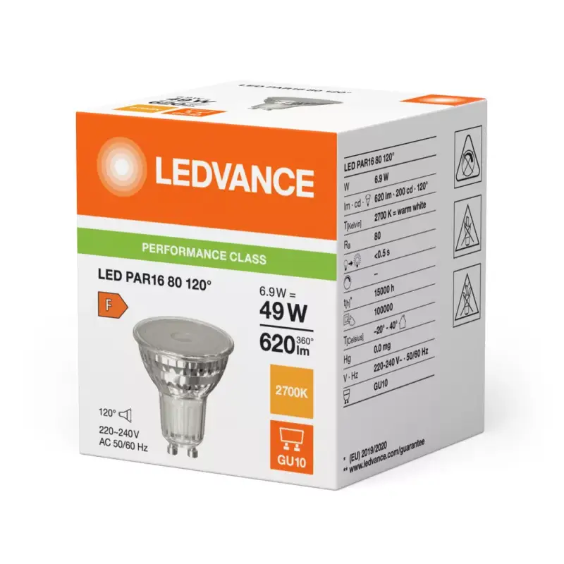 LED izzó PAR16 GU10 6.9W = 49W 620lm 2700K meleg fehér 120° LEDVANCE Bestseller