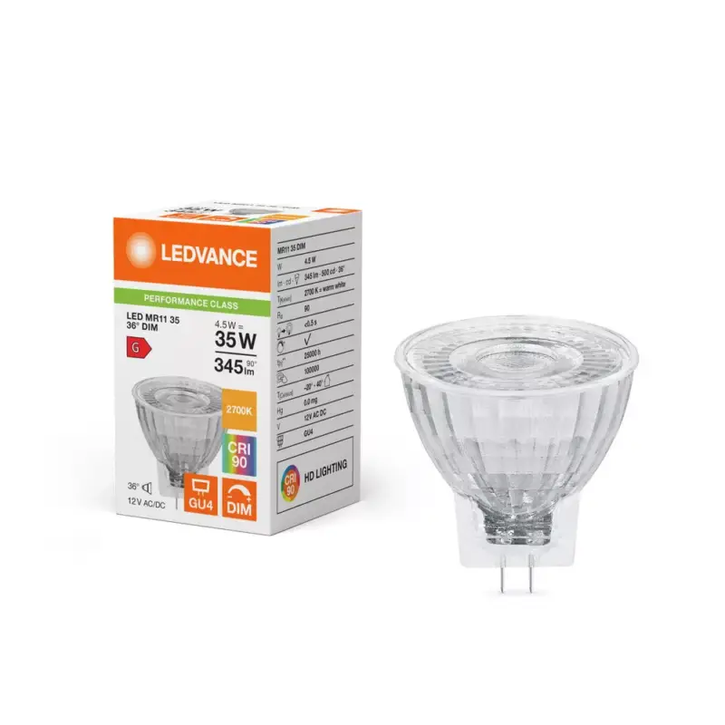 LED izzó MR11 GU4 4.5W = 35W 345lm 2700K meleg fehér 12V FALAMENT DIMMÁLHATÓ LEDVANCE Kedvezmény