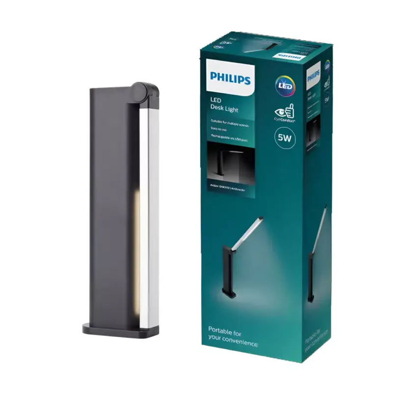 Vásárlói kedvenc LED Asztali lámpa Asztal AMBER 5W 4000K Dimmelhető USB Fekete PHILIPS