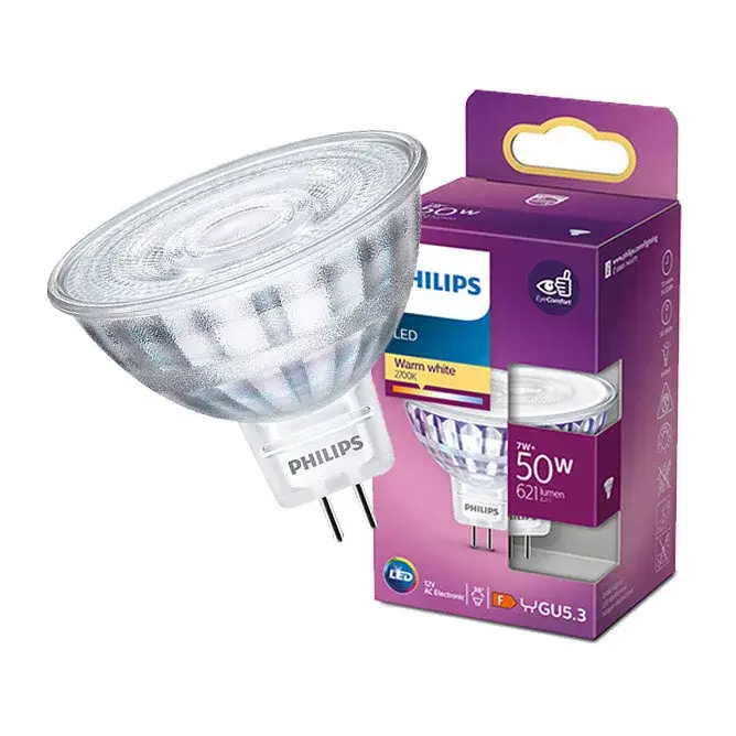 Akciós ár LED izzó MR16 7W = 50W 621lm 2700K Meleg 36° 12V spotlámpa PHILIPS
