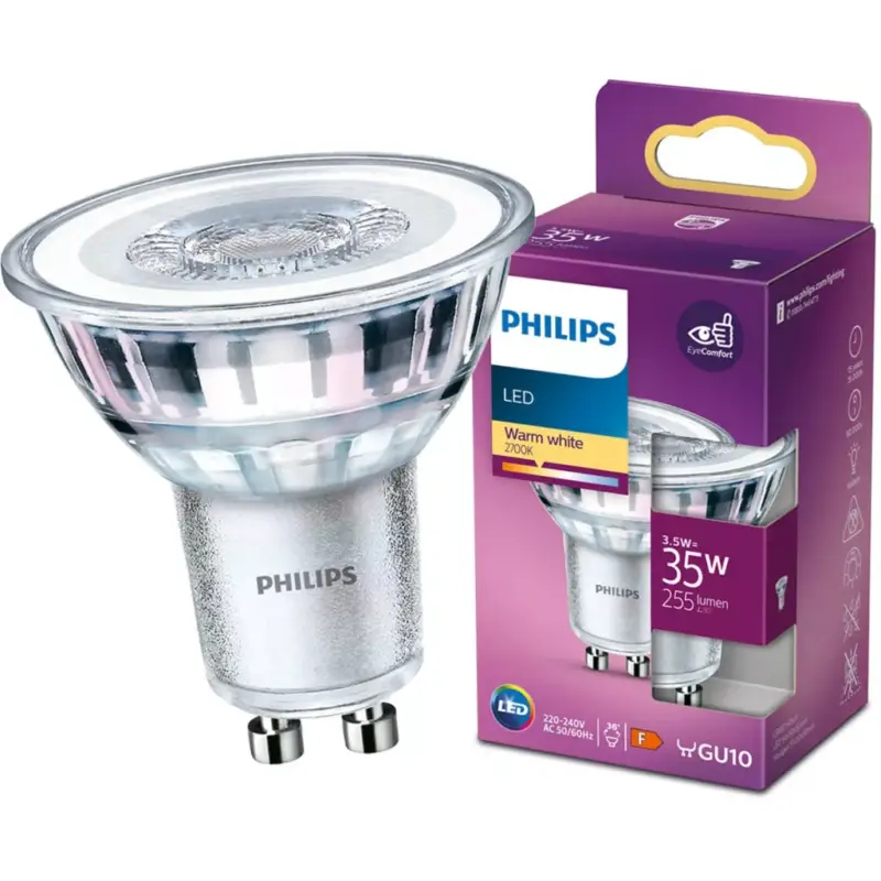 Kihagyhatatlan ajánlat LED izzó GU10 3.5W = 35W 255lm 2700K Meleg 36°-os spotlámpa PHILIPS