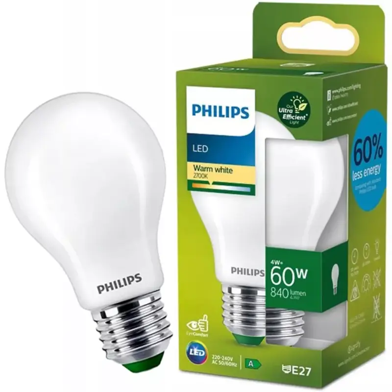 LED izzó E27 A60 210lm/W 4W = 60W 840lm 2700K meleg izzószál tejes PHILIPS rendkívül hatékony Biztonságos vásárlás