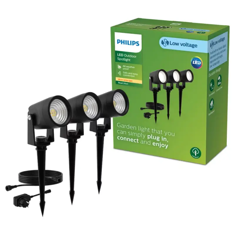 Utolsó esély 3x kerti lámpa LED spotlámpa 1,5W 180lm 2700K Black Reuel Ultra hatékony Philips