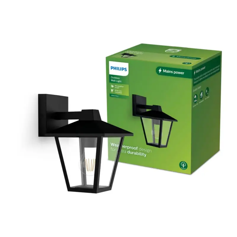 Kerti fali lámpa homlokzati kültéri lámpás E27 IP44 Kinno fekete Philips Expressz kézbesítés