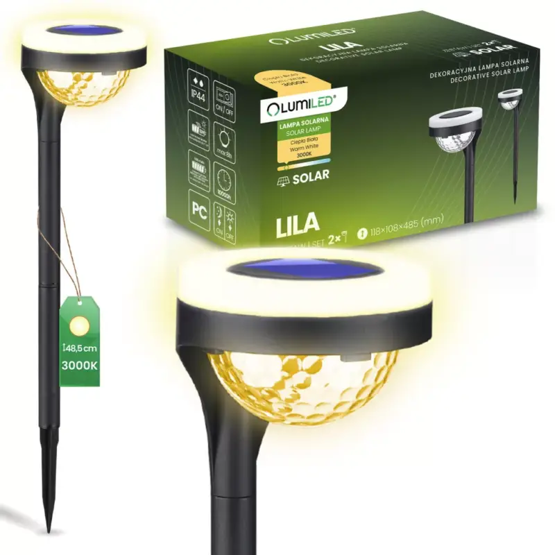 Legnépszerűbb 2x napelemes kerti lámpa LED LILA betétes kültéri dekoratív 3000K LUMILED