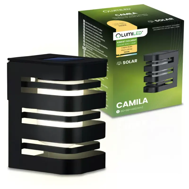 Olcsó Napelemes fali lámpa LED homlokzati lámpa, felületre szerelhető CAMILA 3000K szürkületérzékelő LUMILED