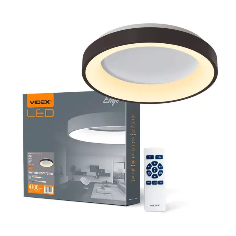 LED mennyezeti lámpa, felületre szerelt 72W 7500lm 2700-6000K CCT szabályozható fekete + EDGE Videx távirányító Szuper akció