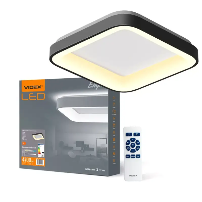 LED mennyezeti lámpa, felületre szerelt 72W 7500lm 2700-6000K CCT fekete szabályozható + EDGE Videx távirányító Utolsó esély