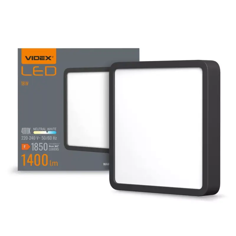 Outlet LED mennyezeti lámpa, felületre szerelt 15W 1850lm 4000K semleges fekete Videx