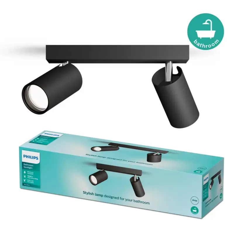 Mennyezeti lámpa Spotlámpa 2x GU10 IP44 Fekete Kosipo Philips Kiárusítás