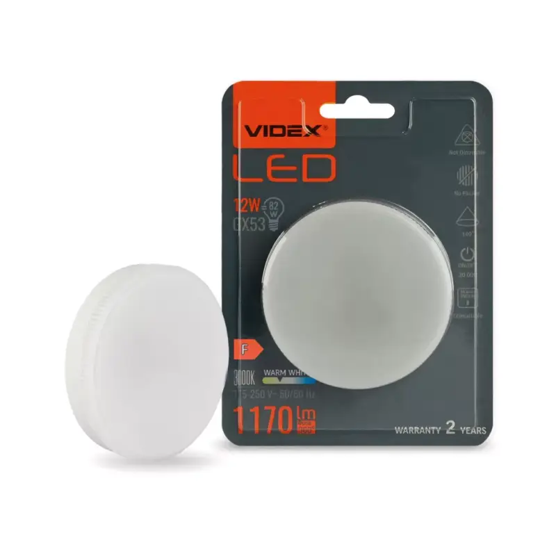 Kedvezmény GX53 LED izzó spotlámpa 12W = 82W 1170lm 3000K meleg 140° Videx