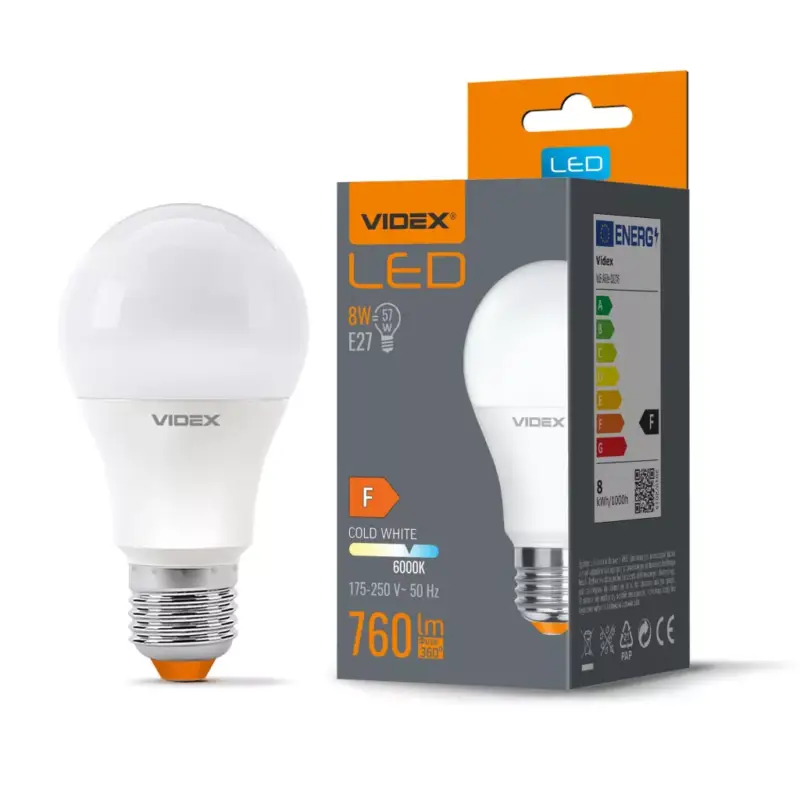 Kihagyhatatlan ajánlat LED izzó E27 A60 8W = 57W 760lm 6000K Hideg 240° Videx