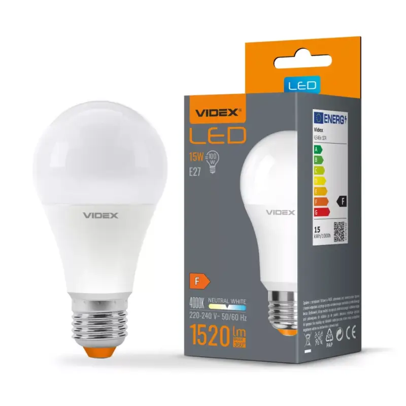 LED izzó E27 A65 15W = 100W 1520lm 4000K semleges 240° Videx Rendeld meg most
