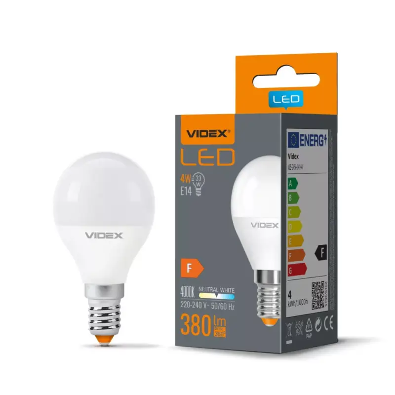 Olcsóbb LED izzó E14 G45 golyós 4W = 33W 380lm 4000K semleges 240° Videx