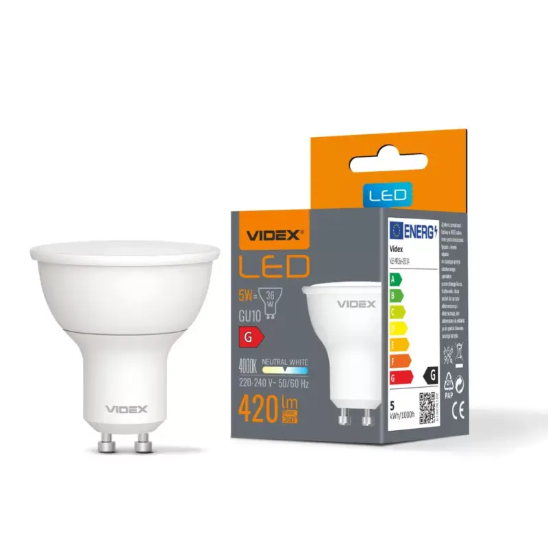 LED izzó GU10 Spotlámpa 5W = 36W 420lm 4000K Semleges 120° Videx Különleges ajánlat