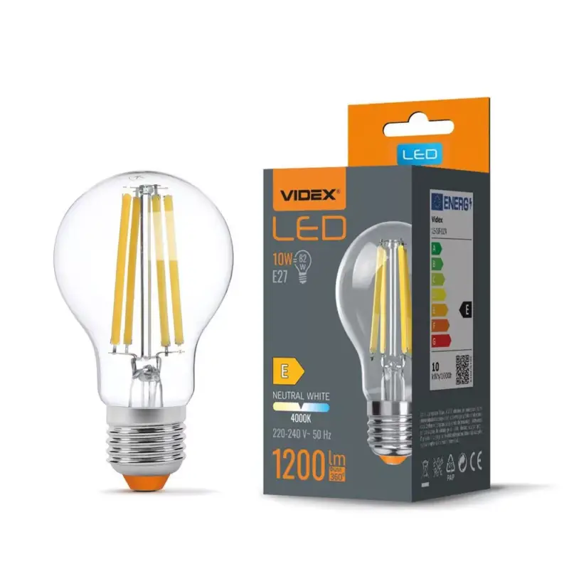 LED izzó E27 A60 10W = 82W 1200lm 4000K Semleges 360° FILAMENT Videx Csak ma