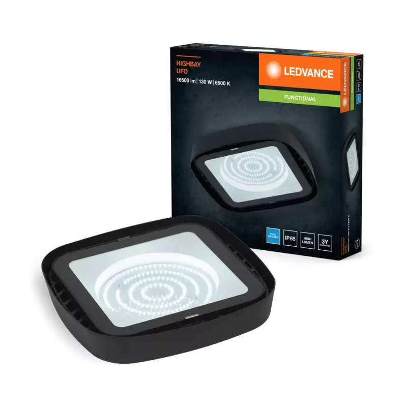 Ipari lámpa kültéri LED lámpatest 130W 15000lm 6500K IP65 fekete Highbay Ufo Ledvance Biztonságos fizetés