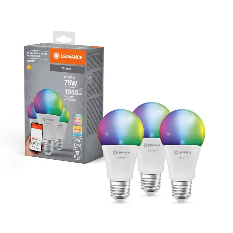 LED izzó E27 9,5 W = 75 W 1055 lm RGBW CCT Dimmelhető SMART+ WiFi Klasszikus Ledvance Vedd meg most