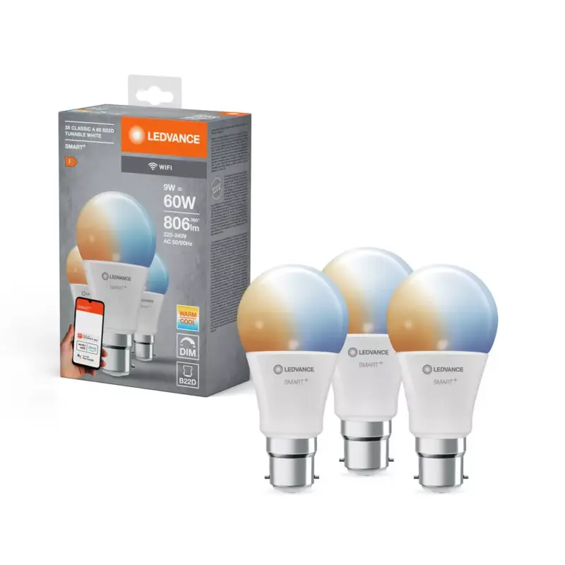 Azonnal elérhető LED izzó B22 9W = 60W 806lm CCT szabályozható fényerővel SMART+ WiFi Classic Ledvance