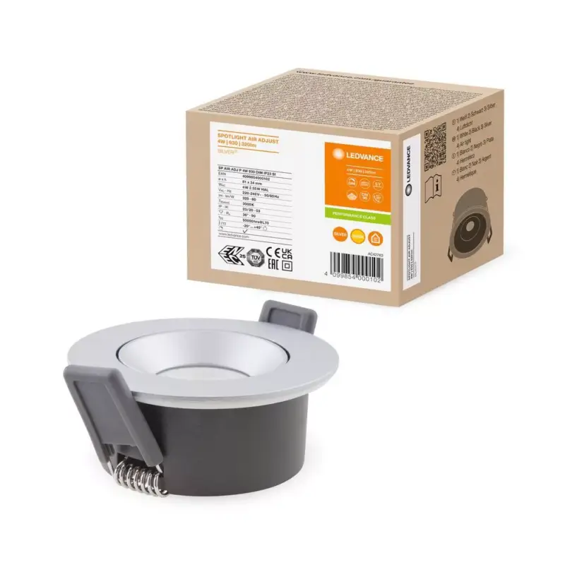 Biztonságos fizetés LED Panel Süllyesztett Reflektor 4W 320lm CCT Szabályozható Spotlámpa Ezüst Légbefúvás Állítható Ledvance