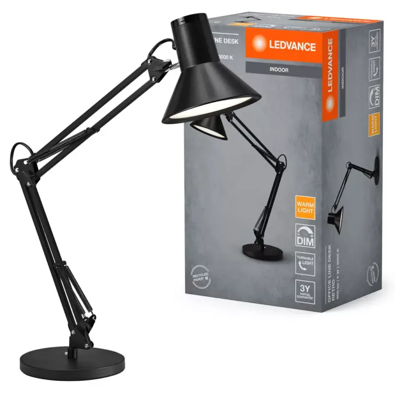 LED asztali lámpa, állítható, 9W, 393lm, 3000K, meleg, szabályozható, fekete, Office Line, Ledvance Csak ma