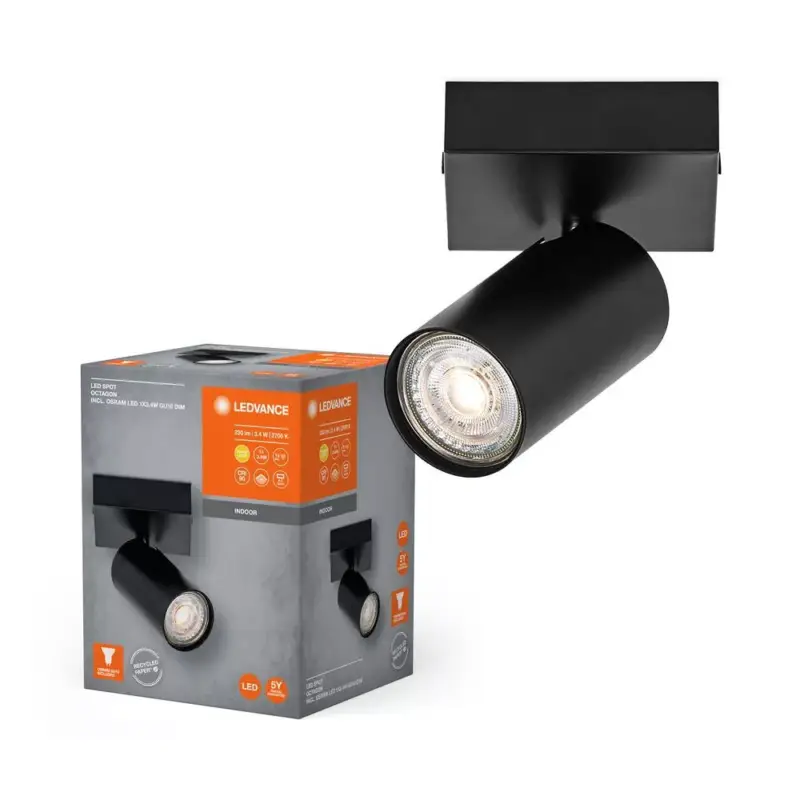 LED fali mennyezeti lámpa, felületre szerelhető, 3,4 W, 230 lm, 3000 K, meleg, szabályozható fényerejű, fekete, LED spotlámpa, nyolcszögletű, Ledvance Vedd meg online
