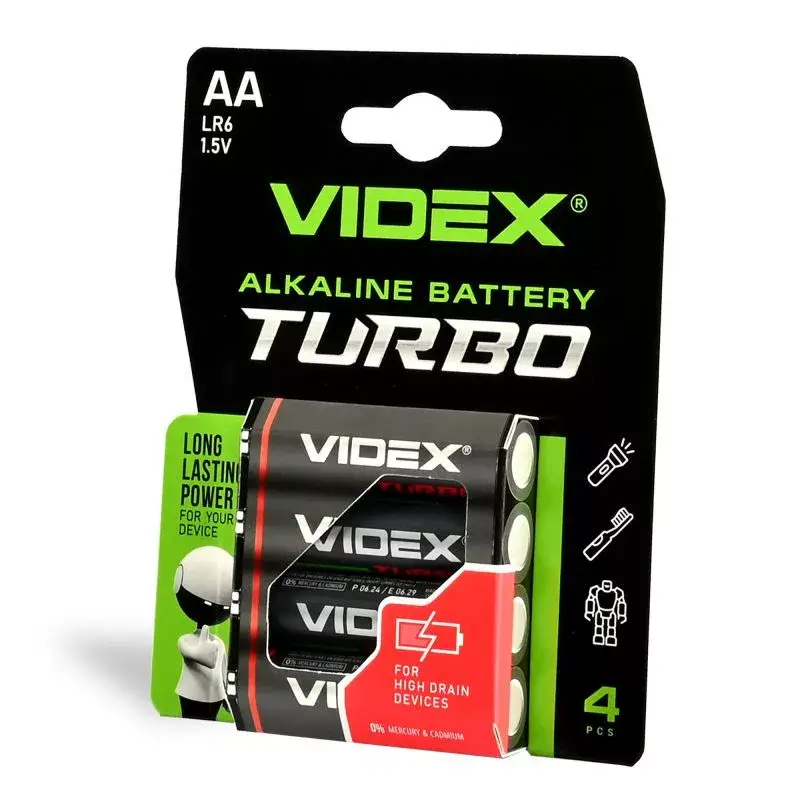 Videx TURBO LR6T AA alkáli elemek, kicsi, 1,5 V, 4 db-os bliszteres kiszerelésben Árengedmény
