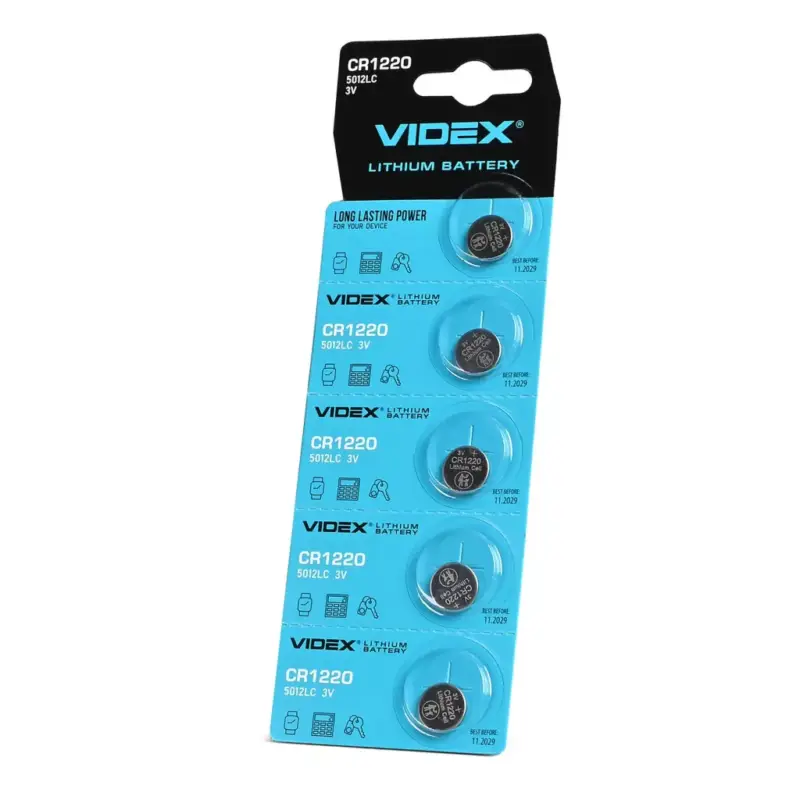 Rendeld meg most Videx CR1220 3V lítium gombelemek 5 db-os bliszterben