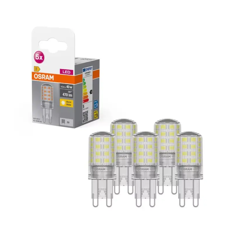 5x LED izzó kapszula G9 4.2W = 40W 470lm 2700K Meleg 300°-os foglalat Osram Exkluzív ajánlat
