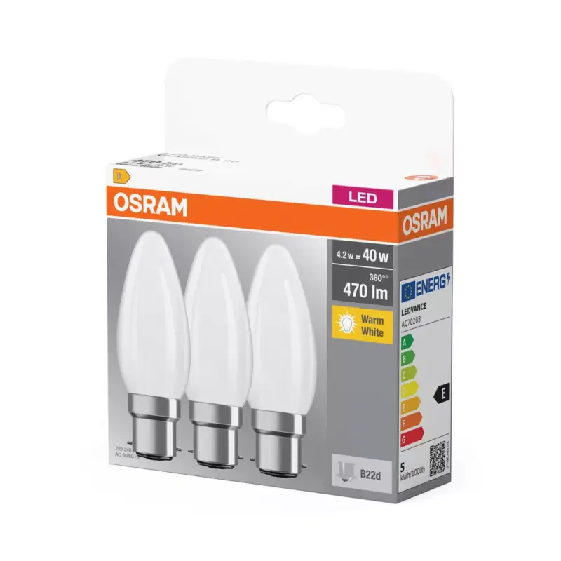 Rendeld meg most 3x LED izzó B35 gyertya B22d 4W = 40W 470lm 2700K 300° Meleg fejelés Osram
