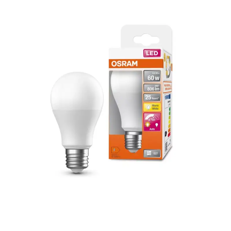 LED izzó A60 E27 8.8W = 60W 806lm 2700K Meleg 200° Mozgás- és alkonyérzékelővel CLASSIC Osram Gyors szállítás