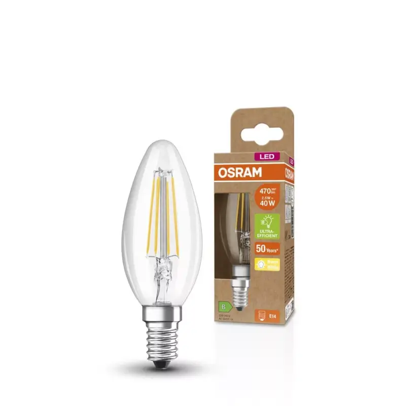 LED izzó B35 gyertya E14 2.5W = 40W 470lm 2700K Meleg 300° 188lm/W KLASSZIKUS ENERGIAHATÉKONYSÁG Osram Nézd meg most