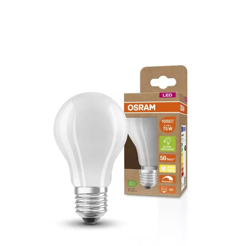 LED izzó A60 E27 5.7W = 75W 1055lm 2700K Meleg 300° Szabályozható CLASSIC Osram Árengedmény
