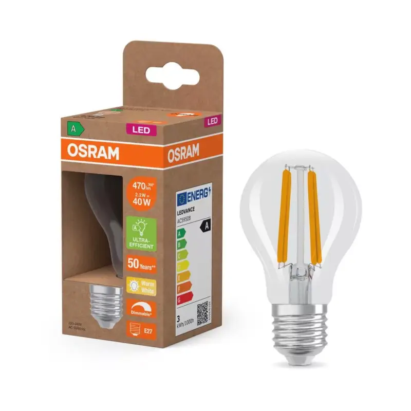 LED izzó A60 E27 2.2W = 40W 470lm 2700K Meleg 320° Szabályozható CLASSIC Osram Akciós ár