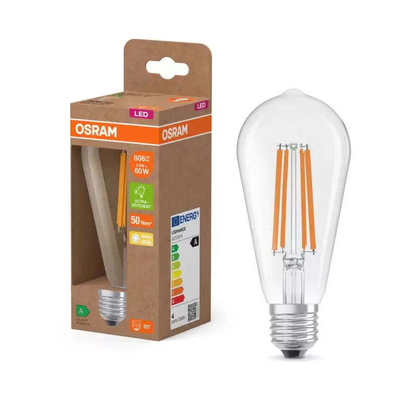 Alacsony ár LED izzó ST64 E27 3.8W = 60W 806lm 2700K Meleg 300° Izzószálas KLASSZIKUS ENERGIAHATÉKONYSÁG Osram