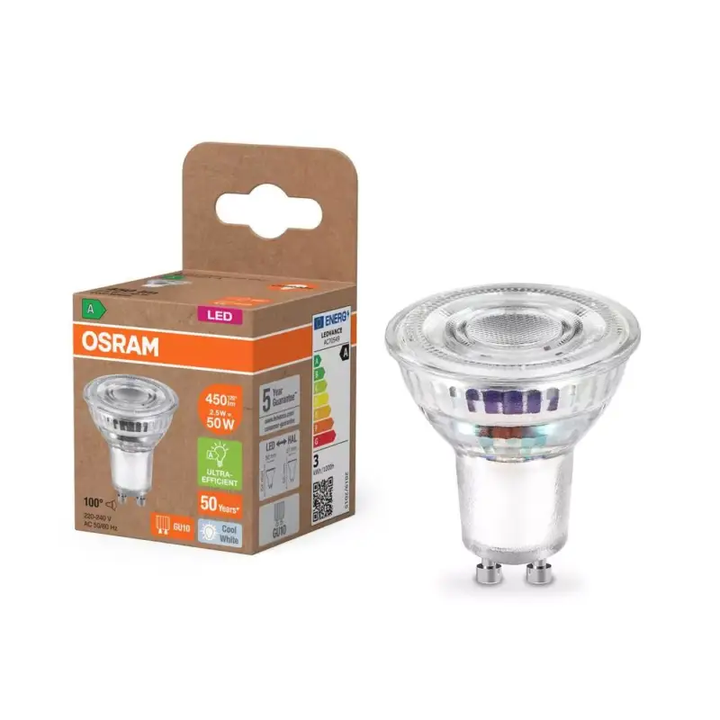LED izzó PAR16 reflektor GU10 2.5W = 50W 450lm 4000K Semleges 100° 180lm/W ENERGIAHATÉKONYSÁG Osram Kiárusítás