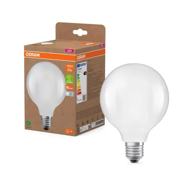 LED izzó G95 gömb alakú E27 5W = 75W 4000K 1055lm Semleges 330° Izzószálas KLASSZIKUS ENERGIAHATÉKONYSÁG Osram Azonnali szállítás