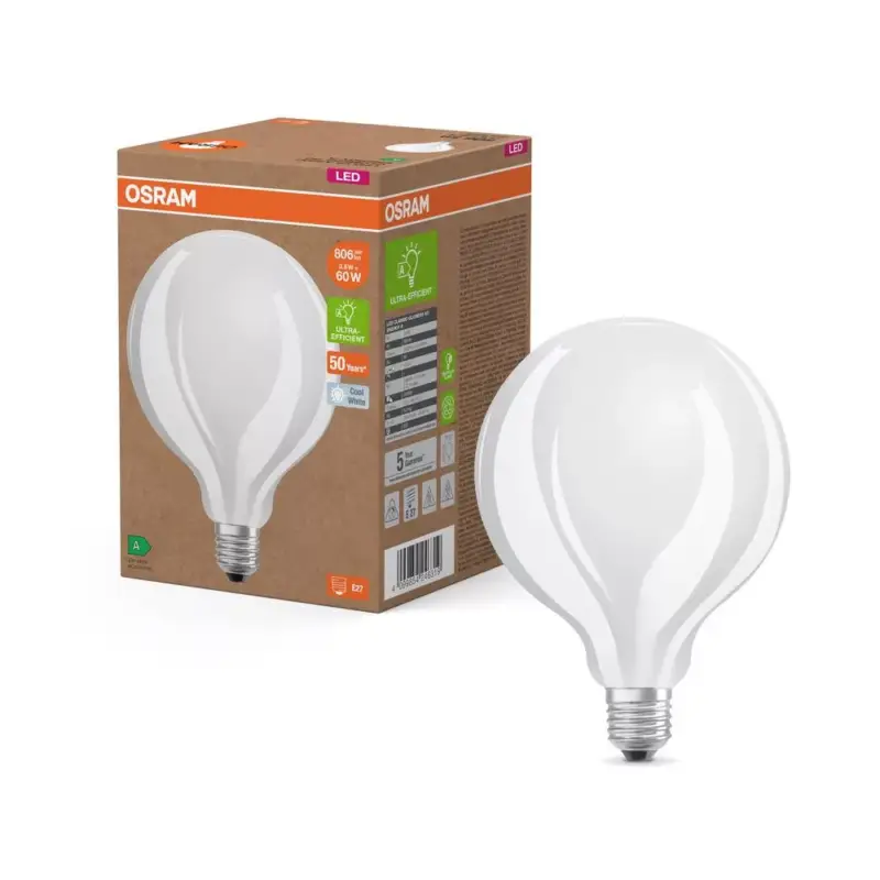 LED izzó G95 gömb alakú E27 3,8 W = 60 W 4000 K 806 lm Semleges 300° Izzószálas KLASSZIKUS ENERGIAHATÉKONYSÁG Osram Kedvezményes ár