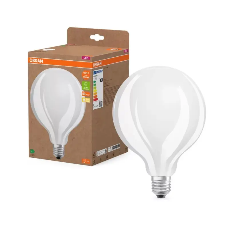 Azonnali szállítás LED izzó G125 gömb alakú E27 7.2W = 100W 1521lm 2700K Meleg 330° Izzószálas KLASSZIKUS ENERGIAHATÉKONYSÁG Osram