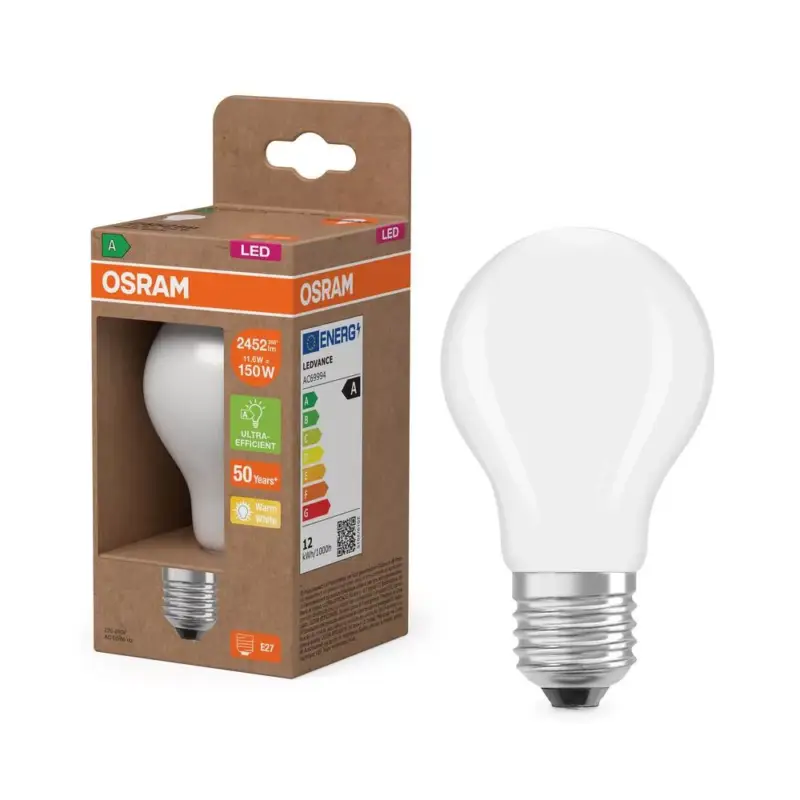 LED izzó A70 E27 11.6W = 150W 2452lm 2700K Meleg 330° Izzószálas KLASSZIKUS ENERGIAHATÉKONYSÁG Osram Akciós ár