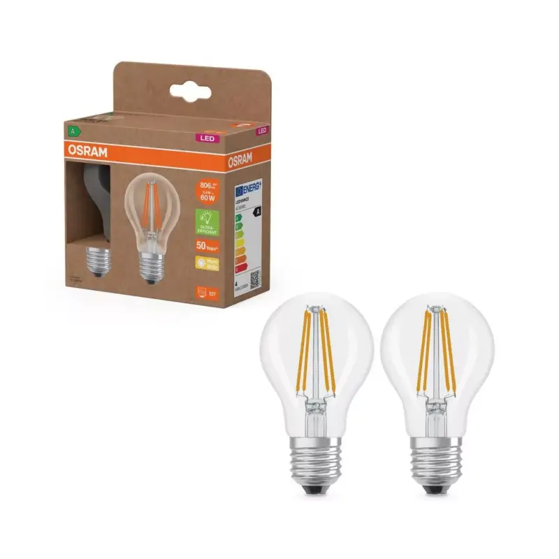 Azonnali szállítás 2x LED izzó A60 E27 3.8W = 60W 806lm 2700K Meleg 300° Izzószálas KLASSZIKUS ENERGIAHATÉKONYSÁG Osram