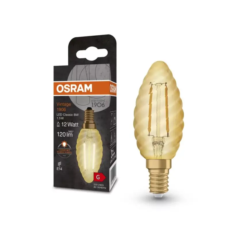 Különleges ajánlat LED dekoratív izzó B33 gyertya E14 1.5W = 12W 120lm 2400K Meleg 300° Vintage 1906 Osram