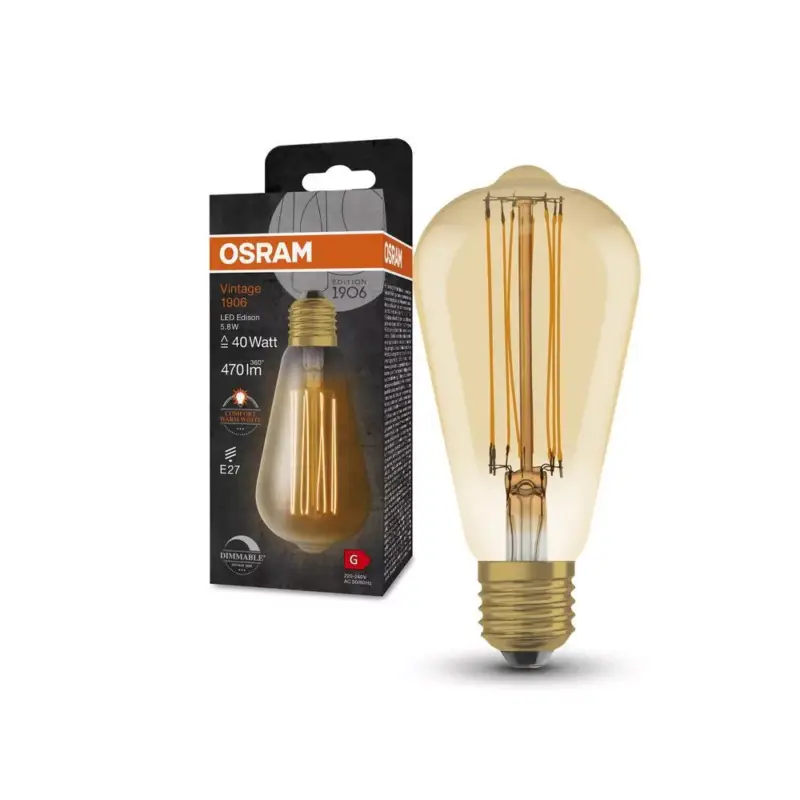 Legjobb ár LED dekoratív izzó ST64 Edison E27 5.8W = 40W 470lm 2200K Meleg 320° Izzószálas, szabályozható fényerővel Vintage 1906 Osram