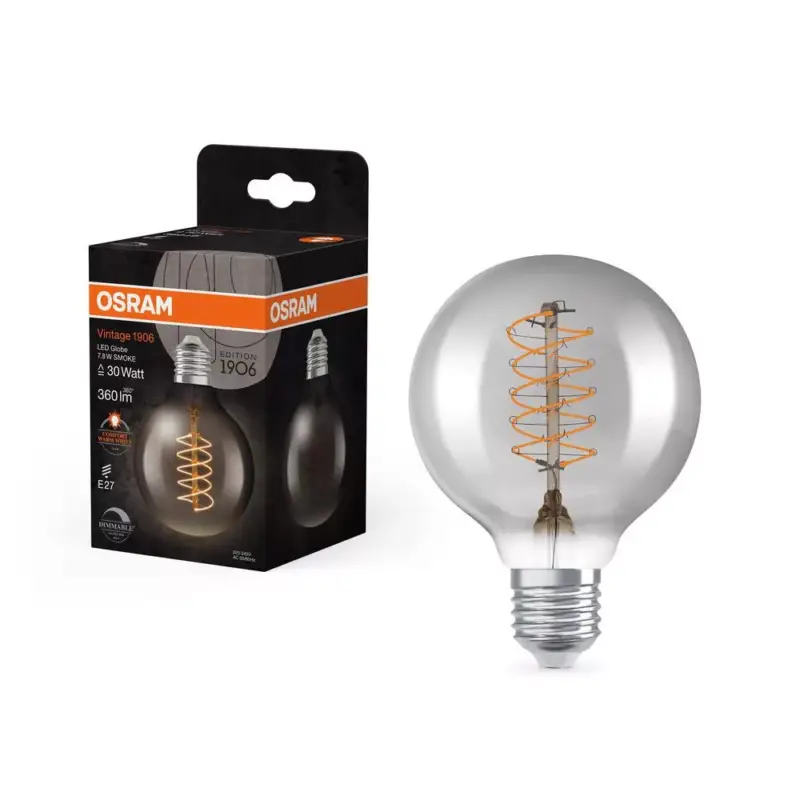 Azonnali szállítás LED dekoratív izzó G80 gömb alakú E27 7.8W = 30W 360lm 1800K Meleg 320° Füstölt izzószálas, szabályozható fényerővel Vintage 1906 Osram