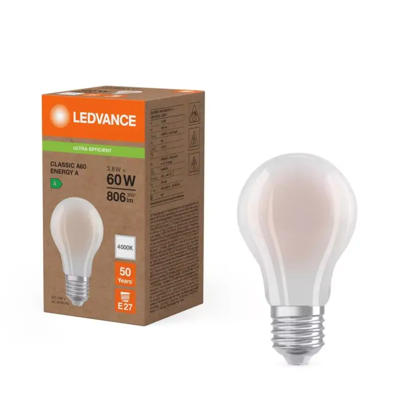 Újdonság LED izzó E27 A60 3.8W = 60W 4000K 806lm Semleges 320° Ledvance