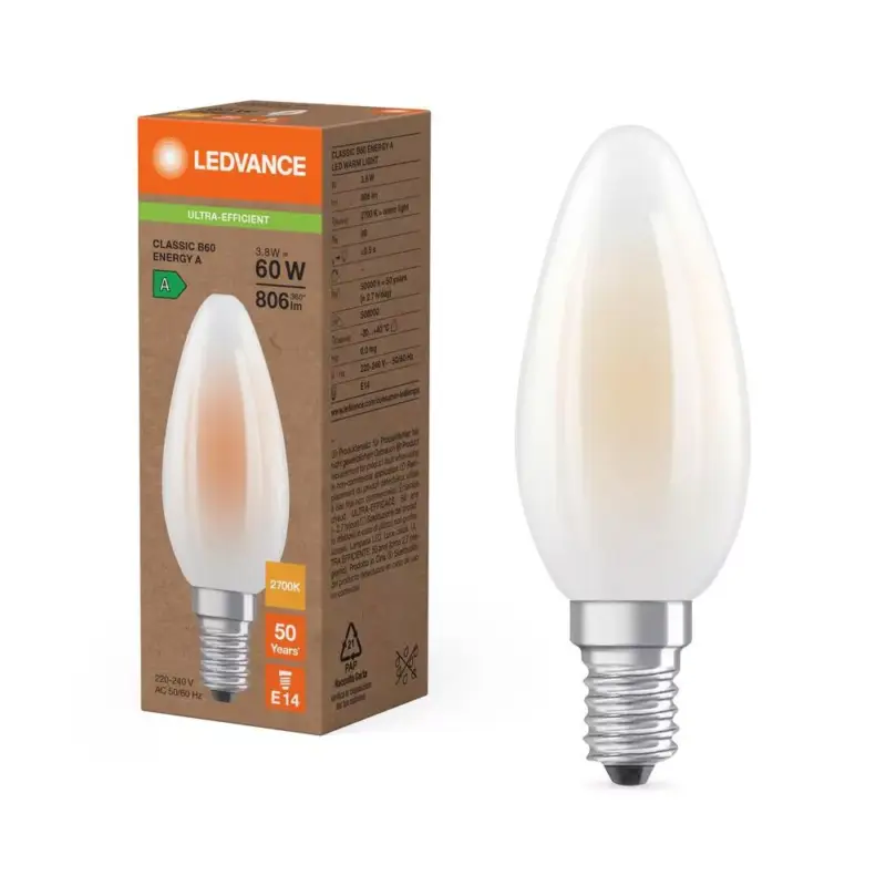 Akció LED gyertyaizzó E14 B35 3.8W = 60W 806lm 2700K Meleg 330° Ledvance